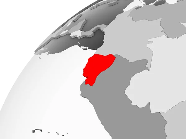 Mapa Ecuador Rojo Sobre Globo Político Gris Con Océanos Transparentes — Foto de Stock