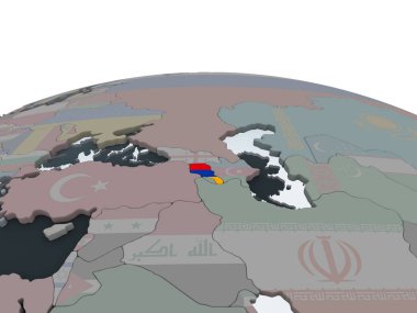 Ermenistan katıştırılmış bayrak ile siyasi dünya üzerinde. 3D çizim.