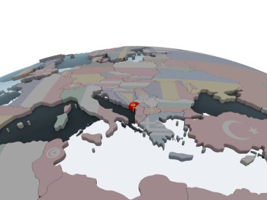 Karadağ katıştırılmış bayrak ile siyasi dünya üzerinde. 3D çizim.