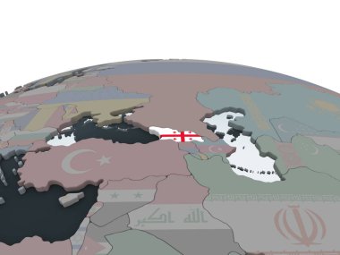 Georgia katıştırılmış bayrak ile siyasi dünya üzerinde. 3D çizim.