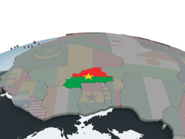 Burkina Faso katıştırılmış bayrak ile siyasi dünya üzerinde. 3D çizim.