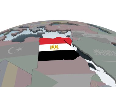 Mısır katıştırılmış bayrak ile siyasi dünya üzerinde. 3D çizim.