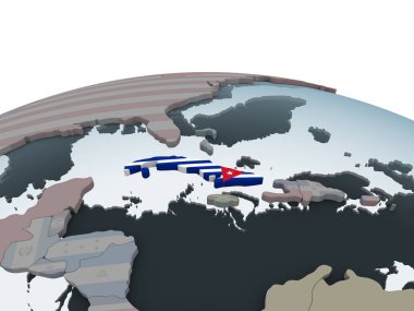 Küba katıştırılmış bayrak ile siyasi dünya üzerinde. 3D çizim.