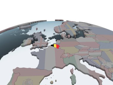 Belçika katıştırılmış bayrak ile siyasi dünya üzerinde. 3D çizim.