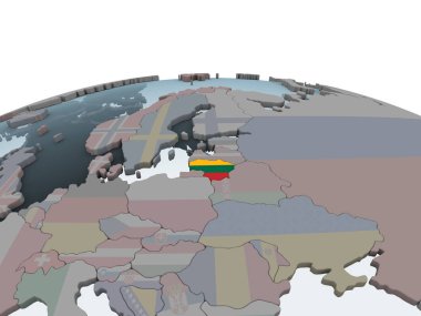 Litvanya katıştırılmış bayrak ile siyasi dünya üzerinde. 3D çizim.