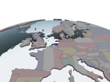 Hollanda katıştırılmış bayrak ile siyasi dünya üzerinde. 3D çizim.