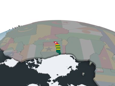 Togo katıştırılmış bayrak ile siyasi dünya üzerinde. 3D çizim.