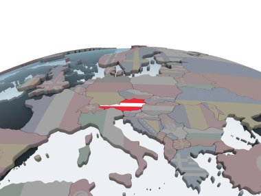 Avusturya katıştırılmış bayrak ile siyasi dünya üzerinde. 3D çizim.
