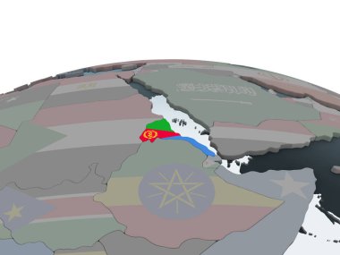 Eritre katıştırılmış bayrak ile siyasi dünya üzerinde. 3D çizim.