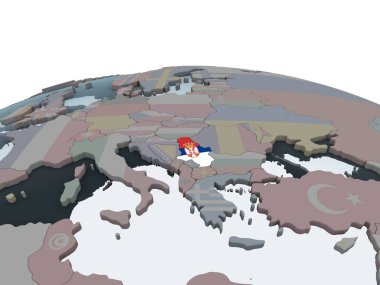 Sırbistan katıştırılmış bayrak ile siyasi dünya üzerinde. 3D çizim.