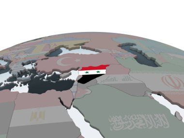 Suriye katıştırılmış bayrak ile siyasi dünya üzerinde. 3D çizim.