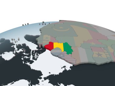 Gine katıştırılmış bayrak ile siyasi dünya üzerinde. 3D çizim.