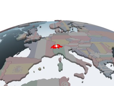 İsviçre katıştırılmış bayrak ile siyasi dünya üzerinde. 3D çizim.