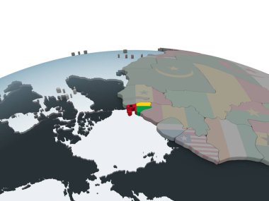 Gine-Bissau katıştırılmış bayrak ile siyasi dünya üzerinde. 3D çizim.