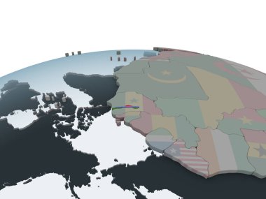 Gambiya katıştırılmış bayrak ile siyasi dünya üzerinde. 3D çizim.