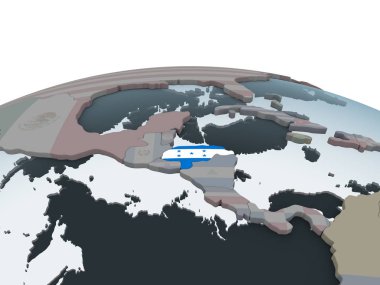 Honduras katıştırılmış bayrak ile siyasi dünya üzerinde. 3D çizim.