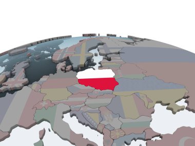 Polonya katıştırılmış bayrak ile siyasi dünya üzerinde. 3D çizim.