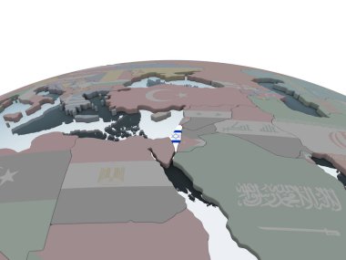 İsrail katıştırılmış bayrak ile siyasi dünya üzerinde. 3D çizim.