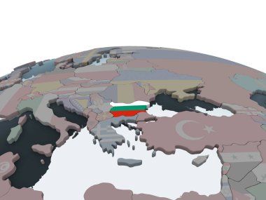 Bulgaristan katıştırılmış bayrak ile siyasi dünya üzerinde. 3D çizim.