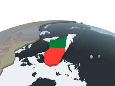 Madagaskar katıştırılmış bayrak ile siyasi dünya üzerinde. 3D çizim.
