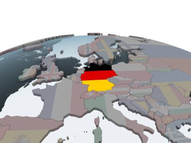 Almanya katıştırılmış bayrak ile siyasi dünya üzerinde. 3D çizim.