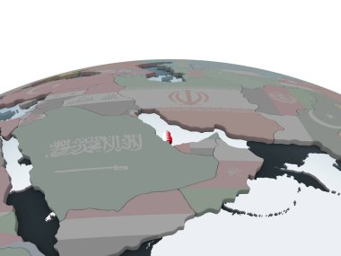 Katar katıştırılmış bayrak ile siyasi dünya üzerinde. 3D çizim.