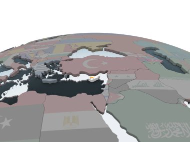 Kıbrıs katıştırılmış bayrak ile siyasi dünya üzerinde. 3D çizim.