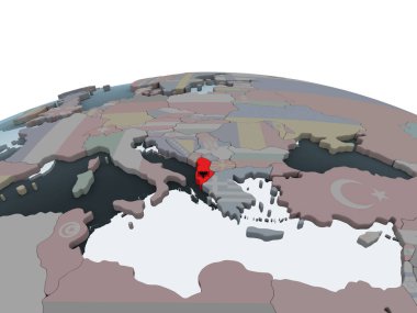 Arnavutluk katıştırılmış bayrak ile siyasi dünya üzerinde. 3D çizim.
