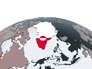 Grönland katıştırılmış bayrak ile siyasi dünya üzerinde. 3D çizim.