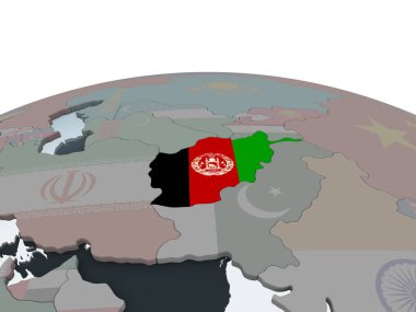 Afganistan katıştırılmış bayrak ile siyasi dünya üzerinde. 3D çizim.