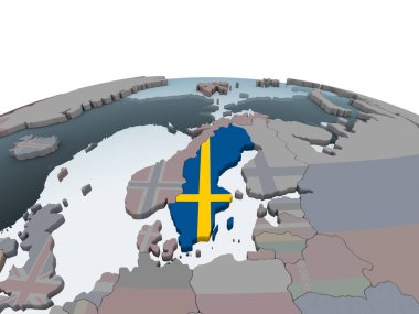 İsveç katıştırılmış bayrak ile siyasi dünya üzerinde. 3D çizim.