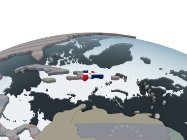Dominik Cumhuriyeti katıştırılmış bayrak ile siyasi dünya üzerinde. 3D çizim.
