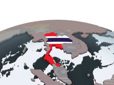 Tayland katıştırılmış bayrak ile siyasi dünya üzerinde. 3D çizim.