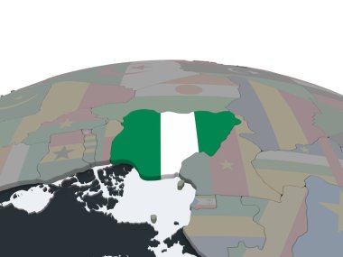 Nijerya katıştırılmış bayrak ile siyasi dünya üzerinde. 3D çizim.