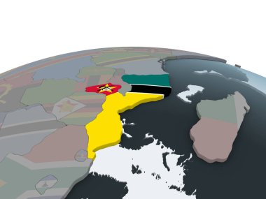 Mozambik katıştırılmış bayrak ile siyasi dünya üzerinde. 3D çizim.