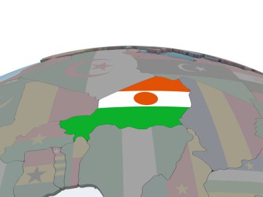 Nijer katıştırılmış bayrak ile siyasi dünya üzerinde. 3D çizim.