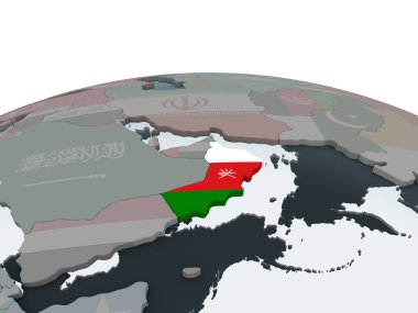 Umman katıştırılmış bayrak ile siyasi dünya üzerinde. 3D çizim.