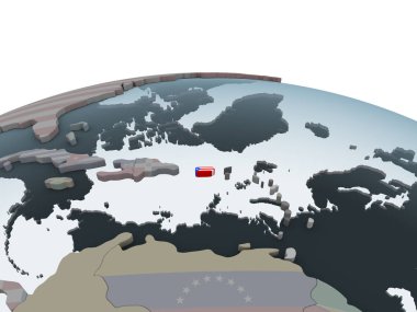 Porto Riko katıştırılmış bayrak ile siyasi dünya üzerinde. 3D çizim.