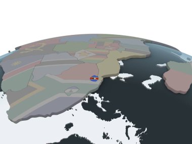 Svaziland katıştırılmış bayrak ile siyasi dünya üzerinde. 3D çizim.