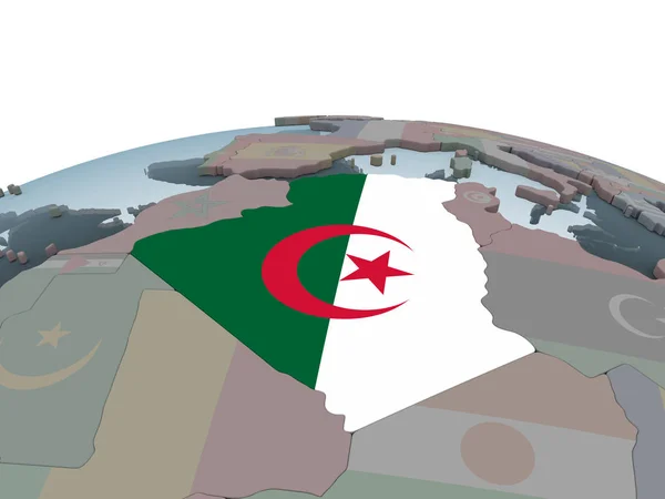 Algéria Politikai Globe Beágyazott Zászló Illusztráció — Stock Fotó