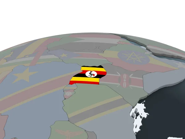 Uganda Sul Globo Politico Con Bandiera Incorporata Illustrazione — Foto Stock