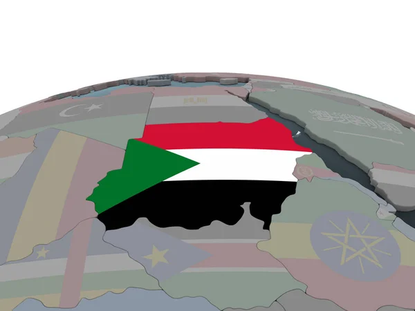 Sudan Sul Globo Politico Con Bandiera Incorporata Illustrazione — Foto Stock