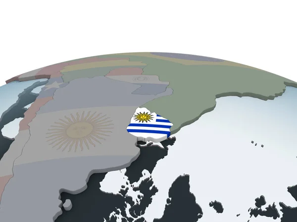 Uruguay Auf Politischem Globus Mit Eingebetteter Flagge Illustration — Stockfoto