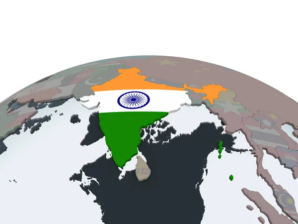 Індія Політичні Глобусом Допомогою Вбудованих Прапор Ілюстрація — стокове фото