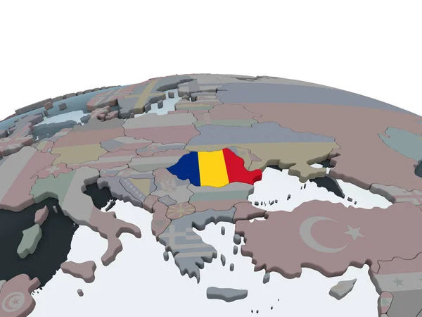 Roemenië Politieke Wereldbol Met Ingesloten Vlag Illustratie — Stockfoto