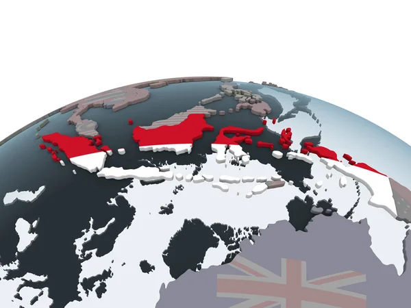 임베디드 플래그와 세계에 인도네시아입니다 일러스트 — 스톡 사진