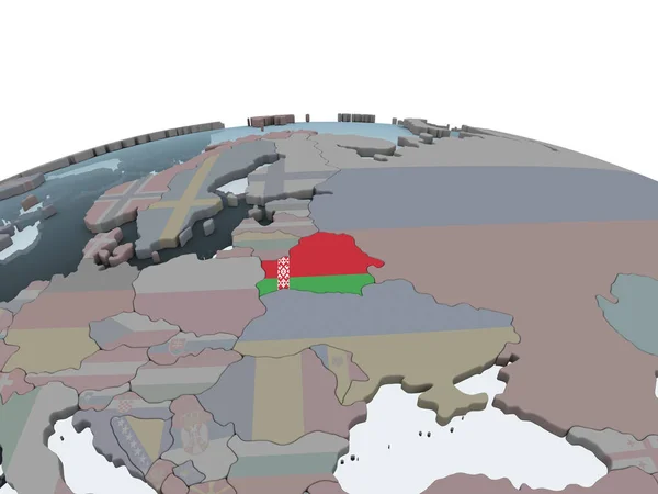白俄罗斯关于嵌入式旗政治地球仪 — 图库照片