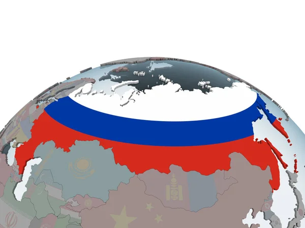 Russia Sul Globo Politico Con Bandiera Incorporata Illustrazione — Foto Stock