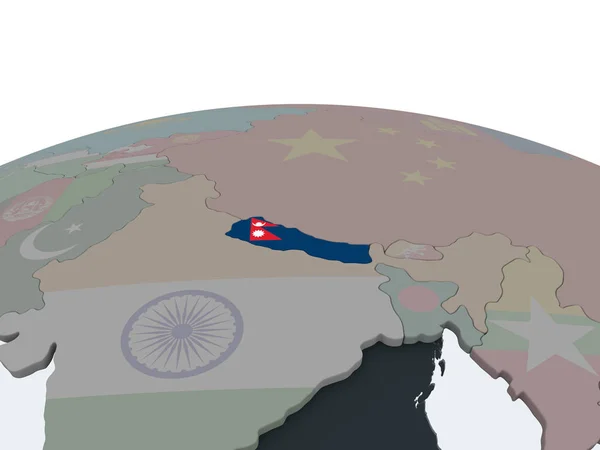 Nepál Politické Globe Vloženými Vlajky Obrázek — Stock fotografie