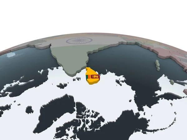 斯里兰卡在政治地球上嵌入国旗 — 图库照片